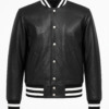 Mens Synthetic Leather Baseball Jacket Black