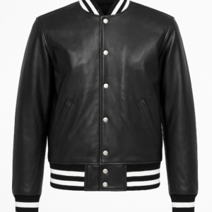 Mens Synthetic Leather Baseball Jacket Black