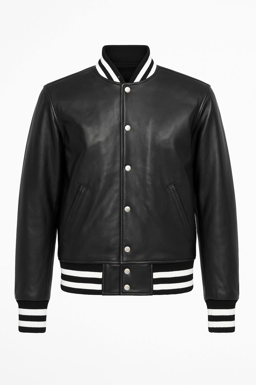 Mens Synthetic Leather Baseball Jacket Black