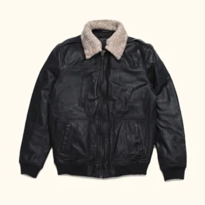 Mens Black Aviator Bomber Leather Jacket