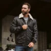 Mens Black Aviator Bomber Leather Jacket - Image 7