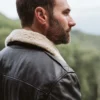 Mens Black Aviator Bomber Leather Jacket - Image 6