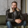 Mens Black Aviator Bomber Leather Jacket - Image 5
