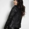 Womens Fashion Designer Quilted Leather Jacket Black