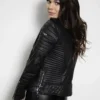 Womens Quilted Leather Motorcycle Jacket - Image 9