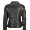 Womens Zipper Pockets Black Leather Jacket - Image 4