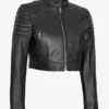 Womens Short Body Cafe Racer Leather Jacket - Image 6