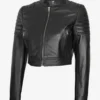 Womens Short Body Cafe Racer Leather Jacket - Image 4