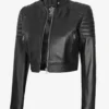 Womens Short Body Cafe Racer Leather Jacket - Image 9