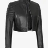 Womens Short Body Cafe Racer Leather Jacket - Image 8