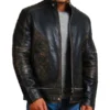 Men’s Distressed Black Skull Vintage Biker Jacket