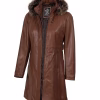 Women's Prato Hooded Brown Leather Coat