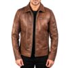 Mens Brown Leather Shirt Collar Jacket