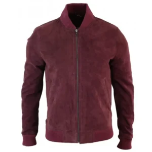 Burgundy-Suede-Bomber-Leather-Jacket