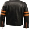 Men’s Brown Stripe Caf Racer Leather Jacket