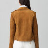 Womens Studded Brown Suede Leather Jacket - Image 3