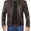 Mens Vintage Style Cowhide Leather Biker Jacket Dark Brown - Image 2