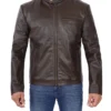 Mens Vintage Style Cowhide Leather Biker Jacket Dark Brown