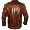 Mens Diamond Quilted Vintage Leather Biker Jacket Brown