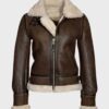 Women Aviator Fur Leather Jacket