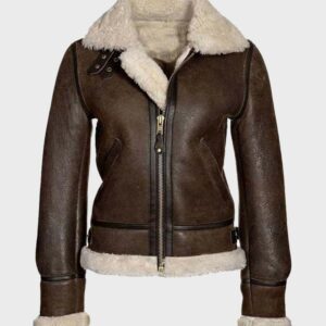 Women Aviator Fur Leather Jacket