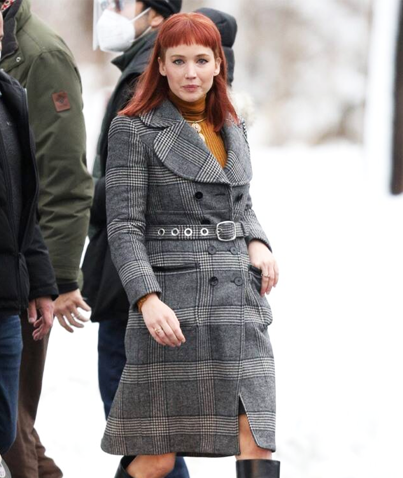 Don’t Look Up Jennifer Lawrence Checked Coat