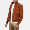 Brown Suede Bomber Jacket Mens - Image 6