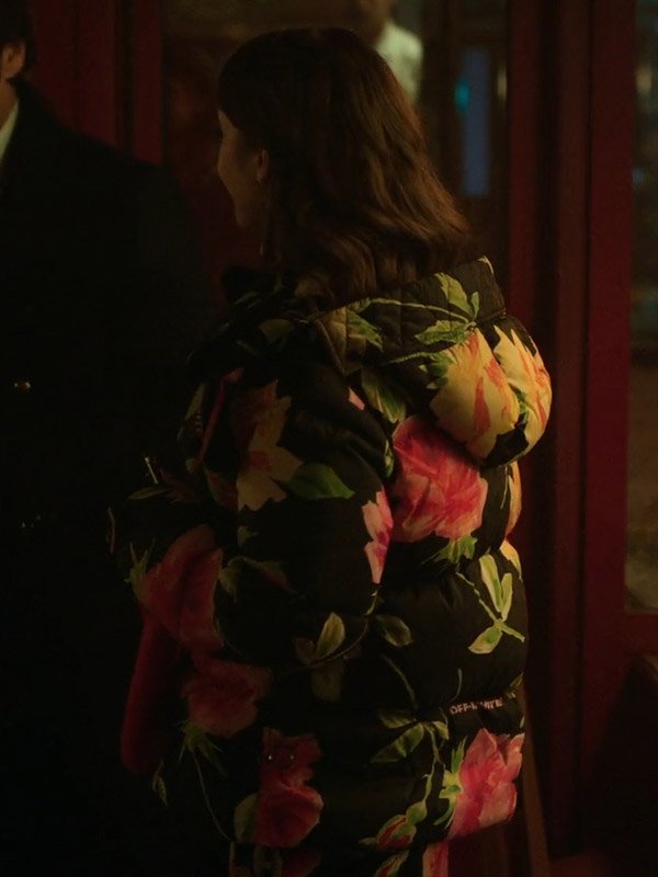 Lily Collins Emily In Paris Floral Hooded Jacket