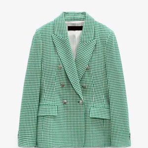 Emily in Paris S02 Emily Cooper Green Houndstooth Blazer