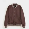 Men's Suede Leather Varsity Jacket With Contrast Sleeves