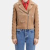 Women's Beige Suede Leather Jacket - Image 2