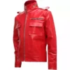 Flap Pocket Leather Jacket Red Men