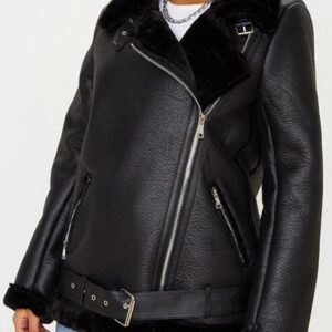 Francesca Farago Aviator Black Leather Jacket