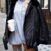 Francesca Farago Aviator Black Leather Jacket