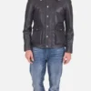 Men's Flap Pockets Black Leather Jacket - Image 2