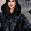 Gemma Chan Black Leather Coat