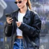 Hailey Bieber Bomber Leather Jacket