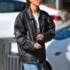 Hailey Bieber Bomber Leather Jacket - Image 2