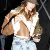 Hailey Bieber Cropped Fur Jacket