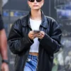Hailey Bieber Bomber Leather Jacket - Image 4