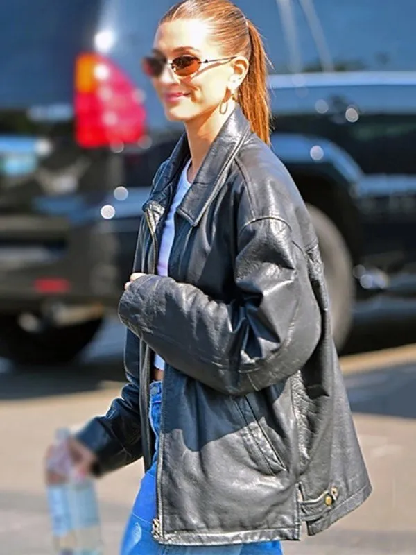 Hailey Bieber Bomber Leather Jacket