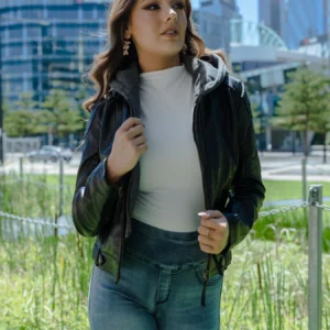 Hooded Moto Black Leather Jacket Women