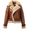 Chocolate Brown Fur Leather Aviator Jacket Women