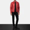 Mens Winter Red Motorbike Leather Jacket - Image 2