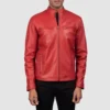 Mens Winter Red Motorbike Leather Jacket - Image 5