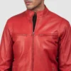 Mens Winter Red Motorbike Leather Jacket - Image 3
