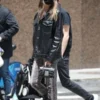 Irina Shayk Black Leather Coat