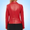 Womens Slim Fit Military Style Leather Jacket Red - Image 6