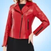 Womens Slim Fit Military Style Leather Jacket Red - Image 4