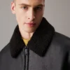 Men's Faux Fur Black Leather Aviator coat - Image 3